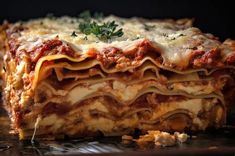 Lasaña recién horneada con capas visibles y queso gratinado