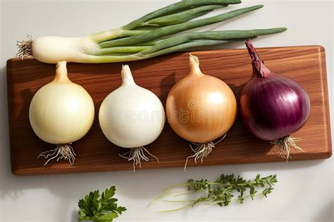 Cebollas frescas y una tabla de cortar