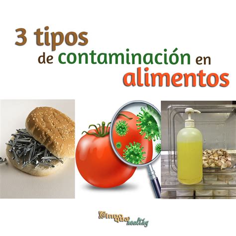 Infografía con los tres tipos de contaminación alimentaria: física, química y biológica