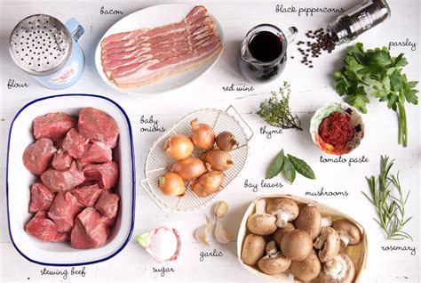 Infografía de ingredientes principales para Boeuf Bourguignon