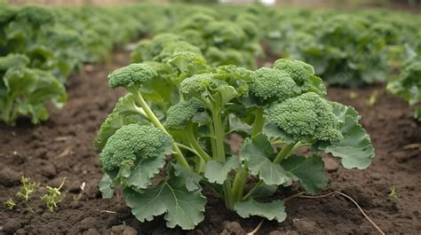 Campo de brócoli con plantas jóvenes en crecimiento