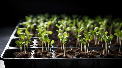 Plántulas de brócoli recién germinadas en bandejas de semillero