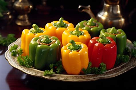 Variedad de pimientos rellenos listos para servir