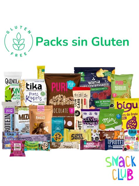 Muestra de snacks sin gluten: patatas, barritas de surimi y otros