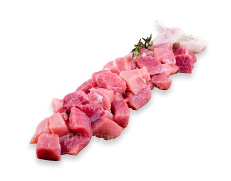 Carne de cerdo cortada en dados y salpimentada