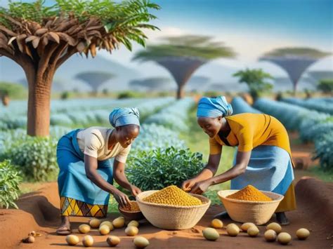 Ilustración de mujeres africanas recolectando o procesando karité