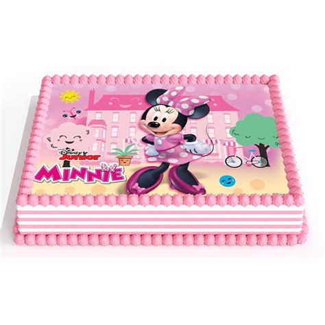 Diseño de tarta decorada con una lámina comestible de Mickey Mouse y sus amigos sobre una base de crema