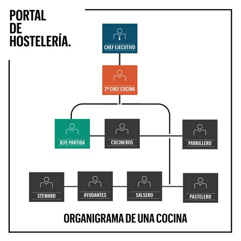 Diagrama de la jerarquía dentro de un departamento de cocina profesional.