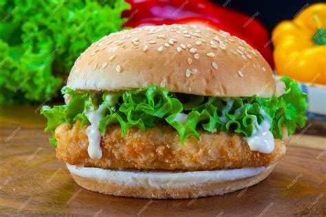 Hamburguesa de pollo casera bien armada con lechuga y tomate