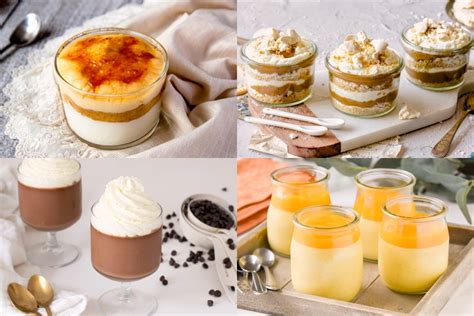 Imagen de postres de maicena servidos en vasitos con diferentes toppings.