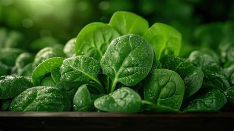 Primer plano de espinacas frescas de color verde vibrante en un mercado