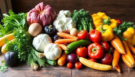 Variedad de hortalizas frescas para bouquetière, incluyendo judías, zanahorias y romanesco