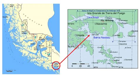 Mapa de ubicación de la Isla Navarino y el archipiélago de Cabo de Hornos en el extremo sur de Chile.
