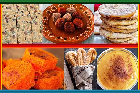 Collage de postres mexicanos tradicionales como el flan, las cocadas y la jericalla