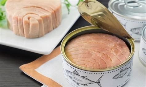 Temático: Variedad de latas de atún y atún fresco en un mercado