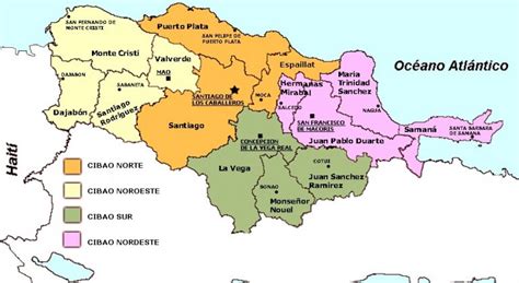 Mapa de la República Dominicana señalando la región del Cibao, cuna del merengue