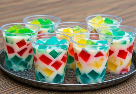 cubos de gelatina de limón y fresa en vasos listos para servir