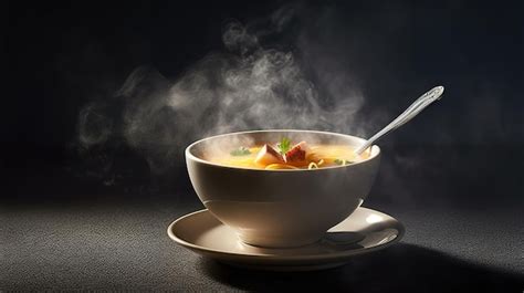 Vapor saliendo de un tazón de sopa de pollo para aliviar la congestión nasal