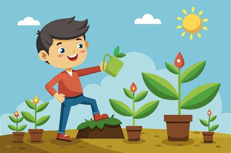 Ilustración de diversas plantas creciendo en un jardín soleado