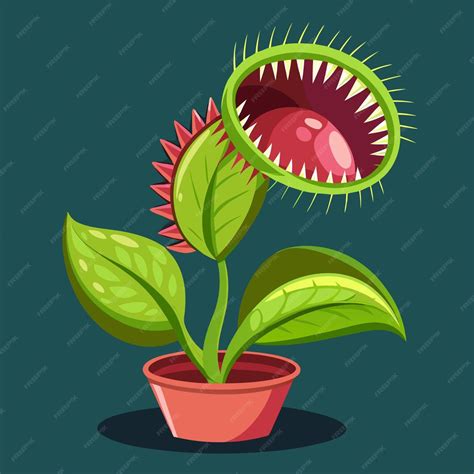 Ilustración de una planta carnívora con una gota de rocío en su hoja