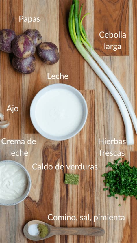 Esquema visual que muestra los ingredientes básicos del chupe: papas, leche, crema, sofrito de cebolla y especias como el achiote.