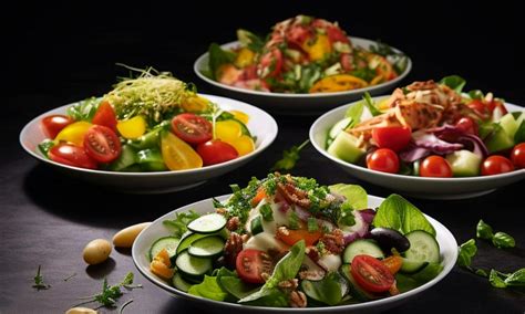 variedad de ensaladas con diferentes aderezos