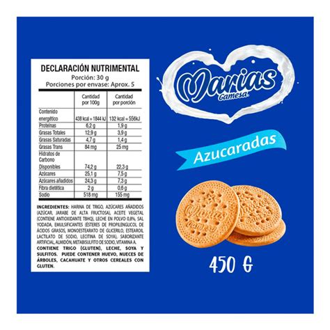 Etiqueta nutricional de un paquete de galletas con ingredientes destacados