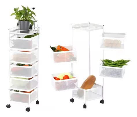 Carro organizador de verduras con ruedas, mostrando una de las ruedas con freno