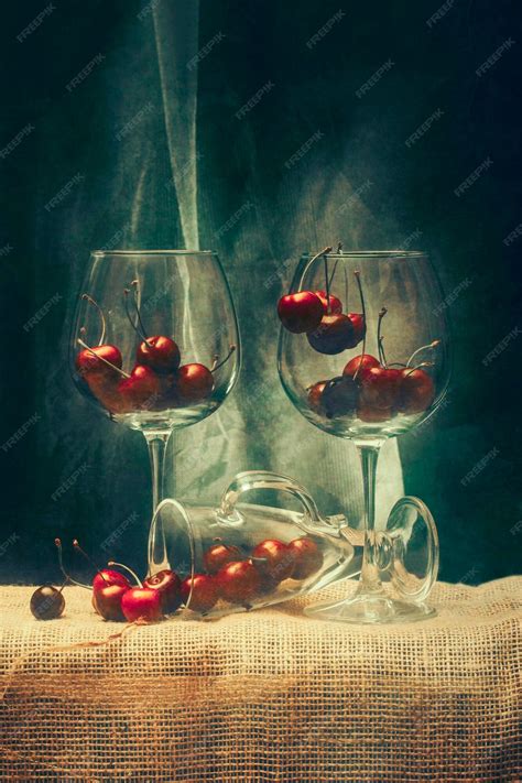 Bodegón con cerezas frescas, vodka, ron blanco y azúcar