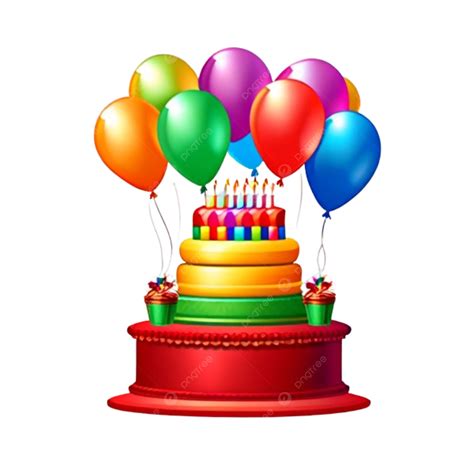 Pastel de cumpleaños decorado con pequeños globos y confeti