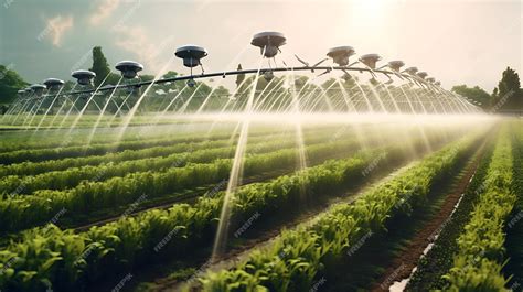 Campo de cultivo de hortalizas con sistemas de riego tecnificado al amanecer
