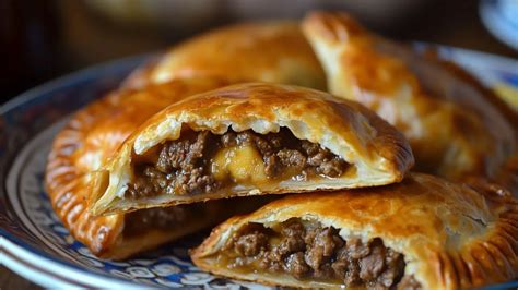 Empanada de carne recién horneada y cortada