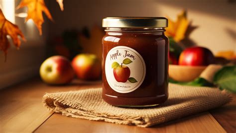Foto de mermelada de manzana casera en un tarro de cristal