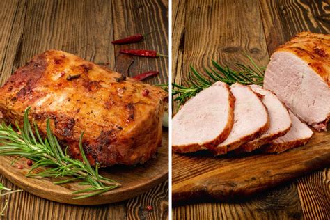 Termómetro de carne insertado en un lomo de cerdo ahumado