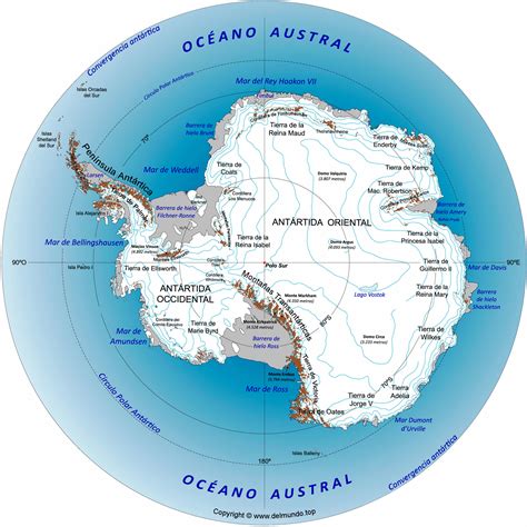Mapa de la Antártida y Groenlandia con sus capas de hielo