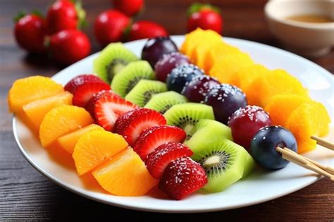 Brochetas de frutas arcoíris