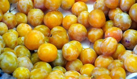 Fruta fresca de ciruelas amarillas en un cesto
