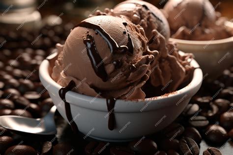Foto de helado de café cremoso en un tazón decorado