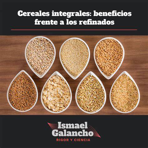 Infografía comparativa: beneficios de los cereales integrales frente a los refinados