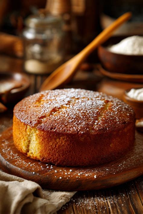 Un queque de vainilla recién horneado sobre una rejilla de madera, con una textura esponjosa y un color dorado suave