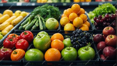Foto general de frutas y verduras frescas y limpias en un recipiente