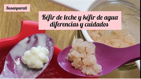 Infografía comparativa entre kéfir de leche y kéfir de agua, destacando sus diferencias en ingredientes y proceso