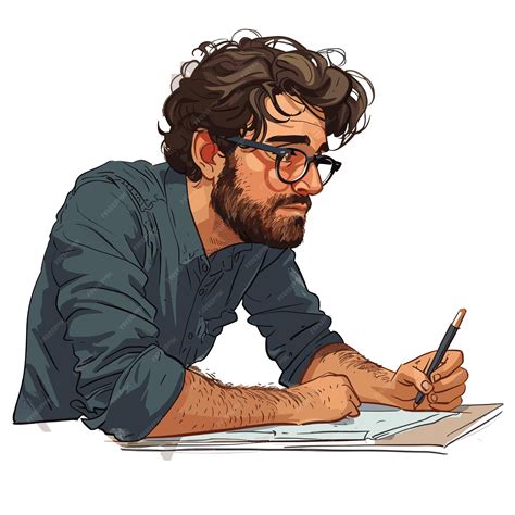 Ilustración de una persona con barba escribiendo o leyendo en un café o bar