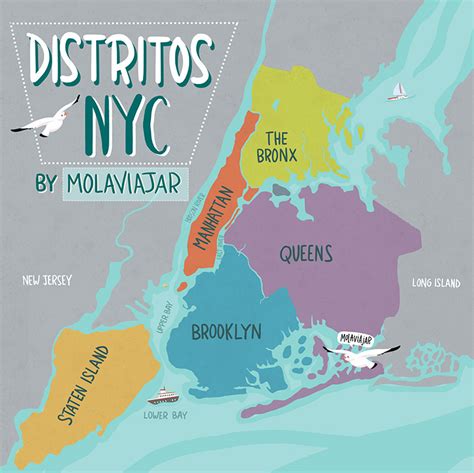 Mapa general de Nueva York con sus cinco distritos marcados