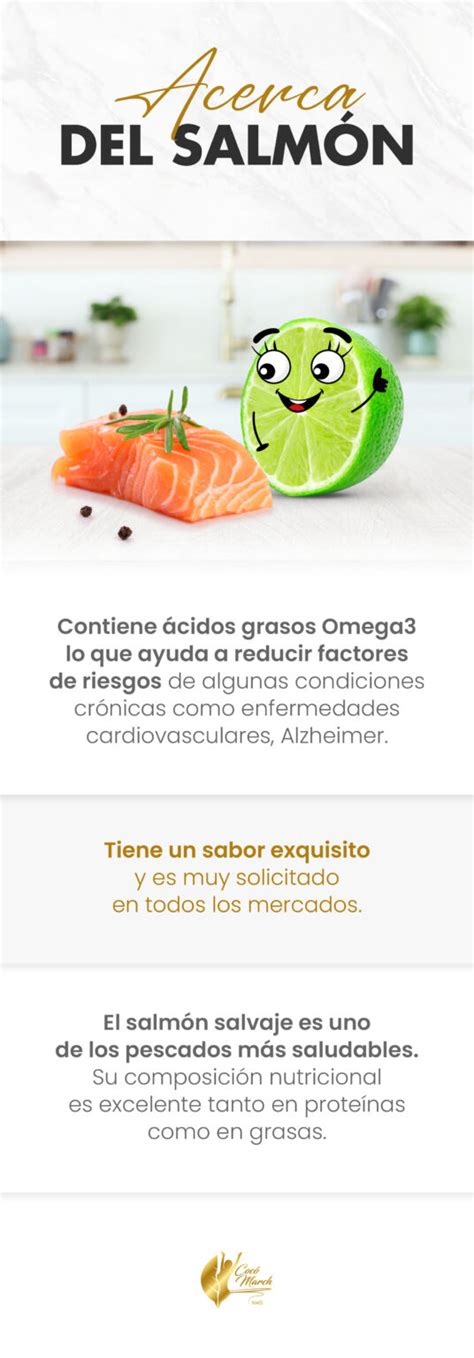 Tabla nutricional o infografía de los beneficios del salmón