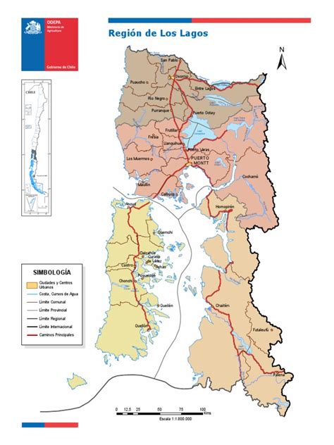 Mapa de la Región de los Lagos con puntos de pesca destacados