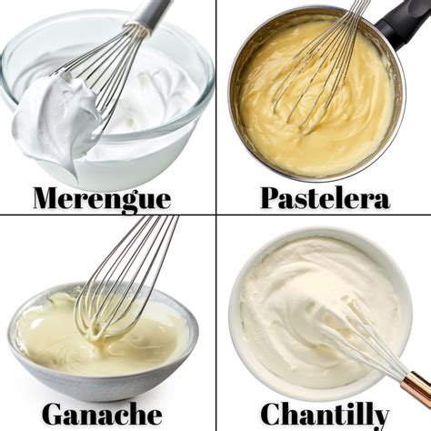 esquema comparativo de texturas entre merengue, ganache y chantilly
