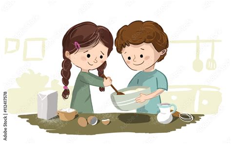 Niños preparando postres en la cocina
