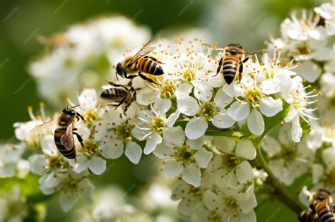 Ilustración de abejas polinizando flores de manzano