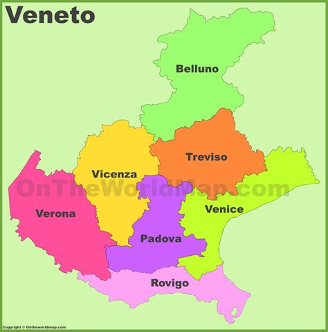 mapa de la región del Véneto, Italia